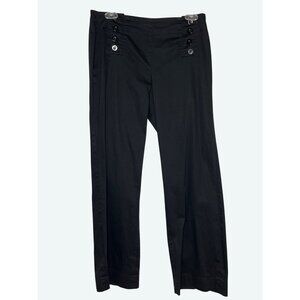 Sandro Petite Womens Wide Leg Black Sailor Button Pants Cotton Blend‎ Size 8P